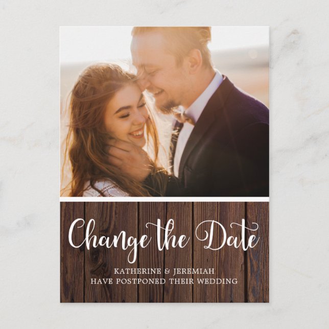 Carte Postale Report Mariage de script de bois rustique (Devant)