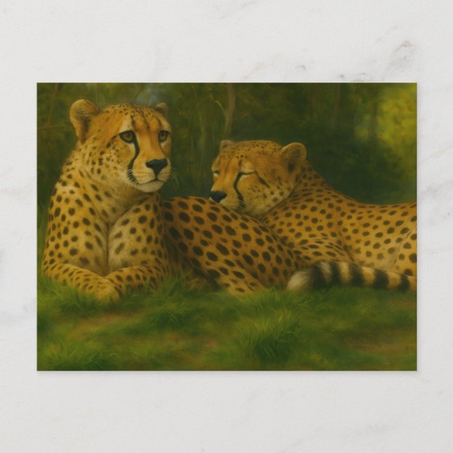 Carte Postale Repose de Cheetah Duo dans le cadre de la forêt (Devant)