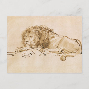 Carte Postale Repose de lion (stylo et encre sur papier)