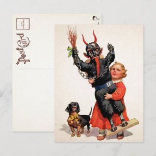 Carte postale représentant un grand Krampus ancien