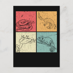 Carte Postale Reptiles Rétro Serpent Gecko Grenouille Caméléon