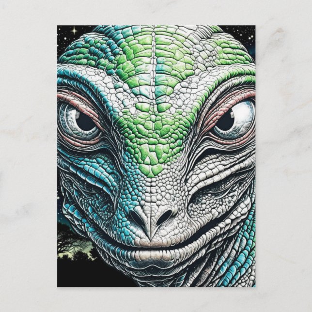 Carte Postale Reptilian Lizard Homme Alien Extraterrestre En cou (Devant)