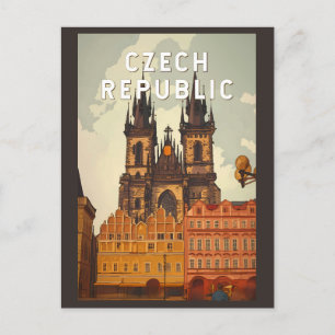 Carte Postale République tchèque Illustration Voyage Art Vintage