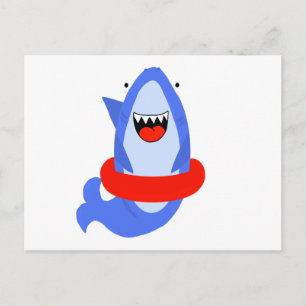 Carte Postale Requin amusant avec anneau de natation rouge