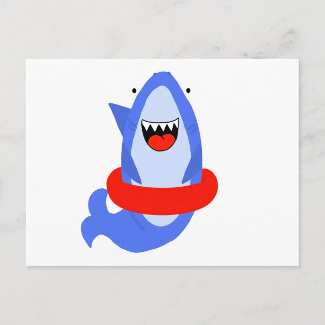 Carte Postale Requin amusant avec anneau de natation rouge (Devant)