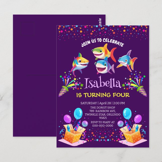 Carte Postale Requin arc-en-ciel amusant ballon garçon fête d'an (Devant / Derrière)