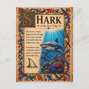 Carte Postale Requin, Art de Bestiaire Médiéval