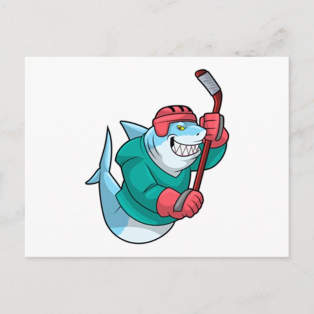 Carte Postale Requin au hockey sur glace avec Bâton de hockey et (Devant)