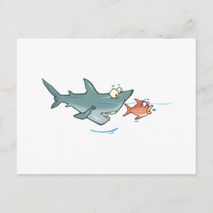 Carte Postale requin drôle poursuivant des poissons