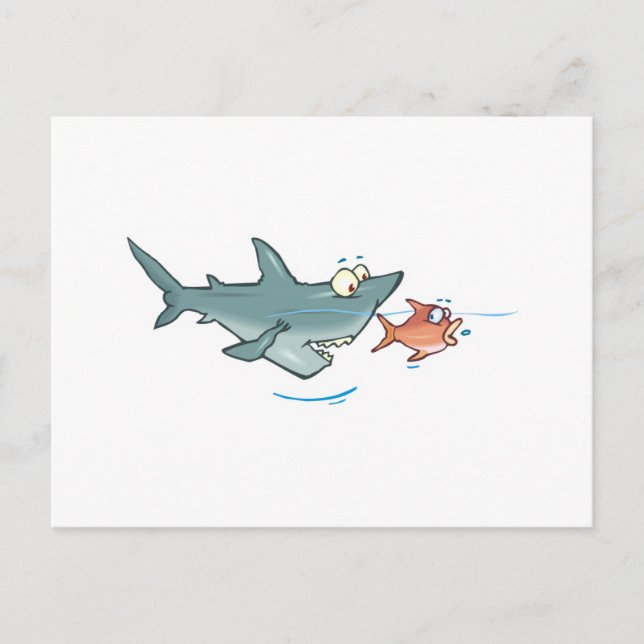Carte Postale requin drôle poursuivant des poissons (Devant)