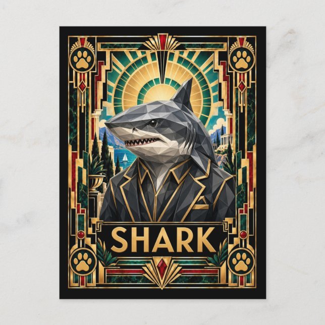 Carte Postale Requin, faune Art Déco (Devant)