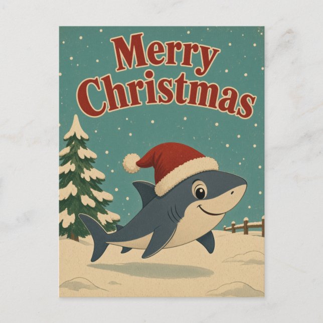 Carte Postale Requin Hiver Cour Animale Noël (Devant)