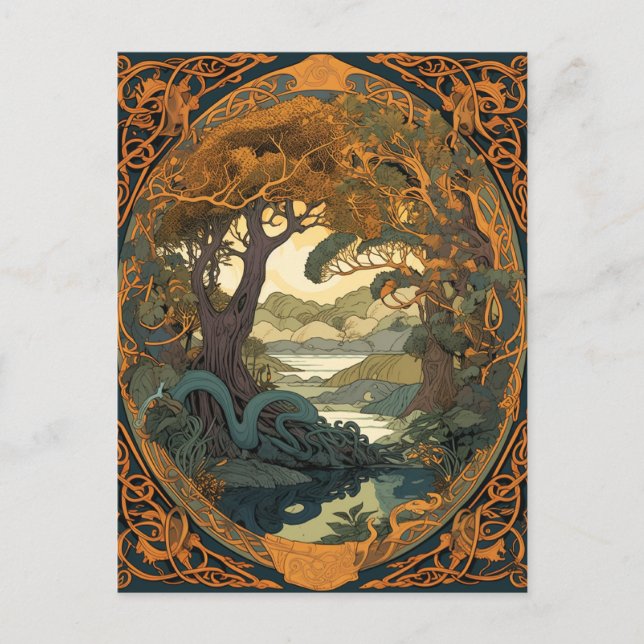 Carte Postale Réseau d'arbre de paysage de noeud celtique (Devant)