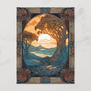 Carte Postale Réseau d'arbre de paysage de noeud celtique