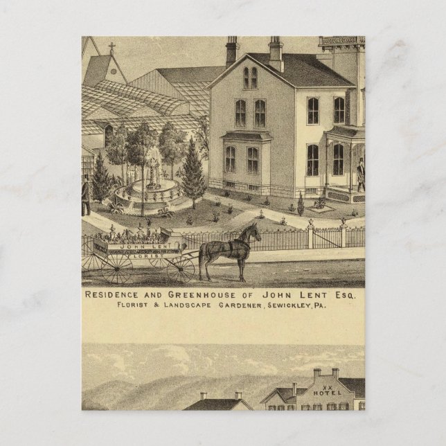 Carte Postale Résidence et serre de John Lent Sewickley (Devant)