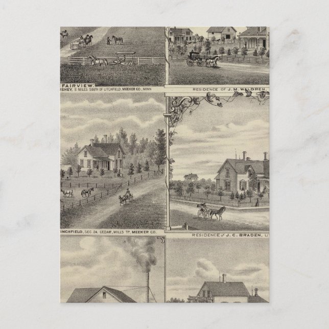 Carte Postale Résidences, Fermes, Usine à Litchfield, Minnesota (Devant)