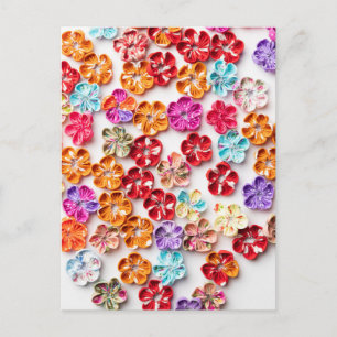 Carte Postale Ressort tissu cousu artisanal Fleurs Multicolor