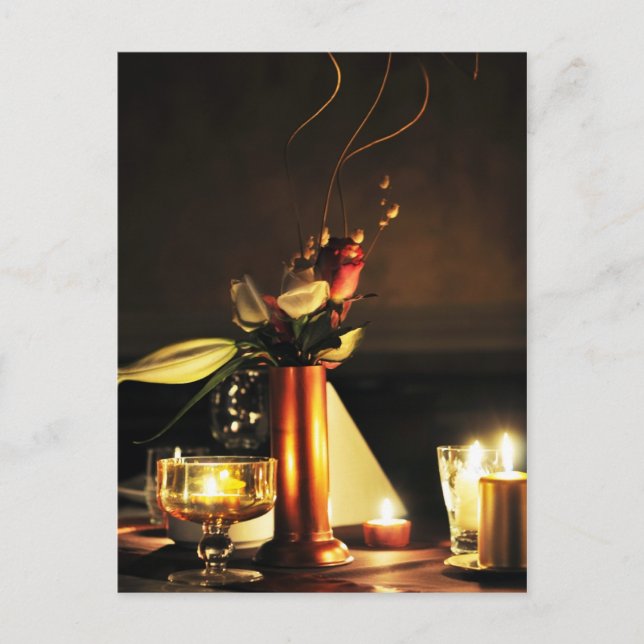Carte Postale restaurant romantique table fleurs bougies ikebana (Devant)