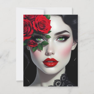 Carte Postale Rester en contact   Belle Femme avec Rose Rouge