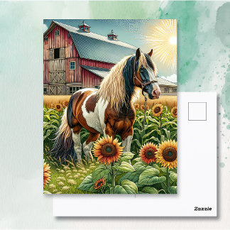 Carte Postale Rester en contact | Joli cheval sur ferme rustique