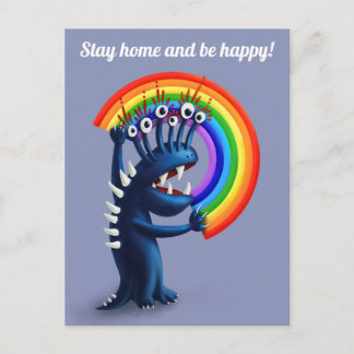 Carte Postale Restez À La Maison Et Soyez Heureux Funny Monster 
