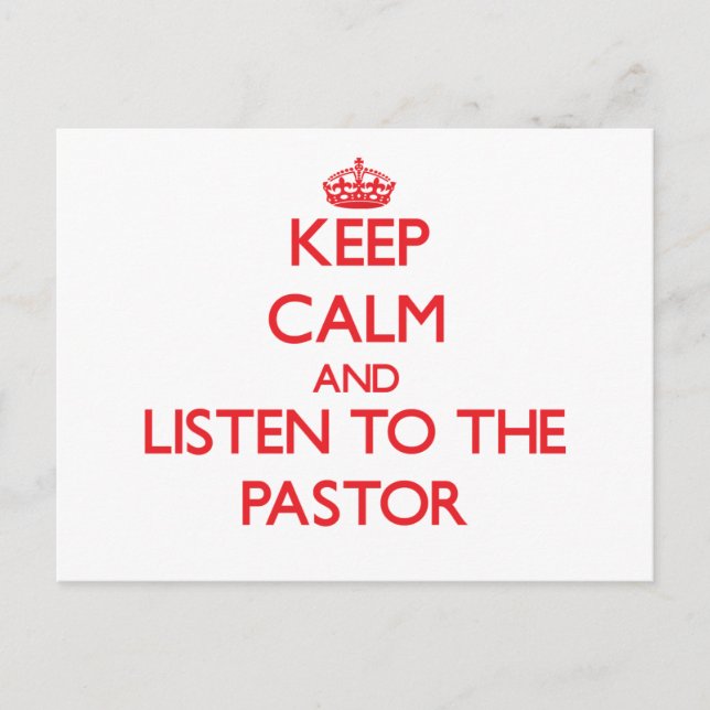 Carte Postale Restez calme et écoutez le pasteur (Devant)