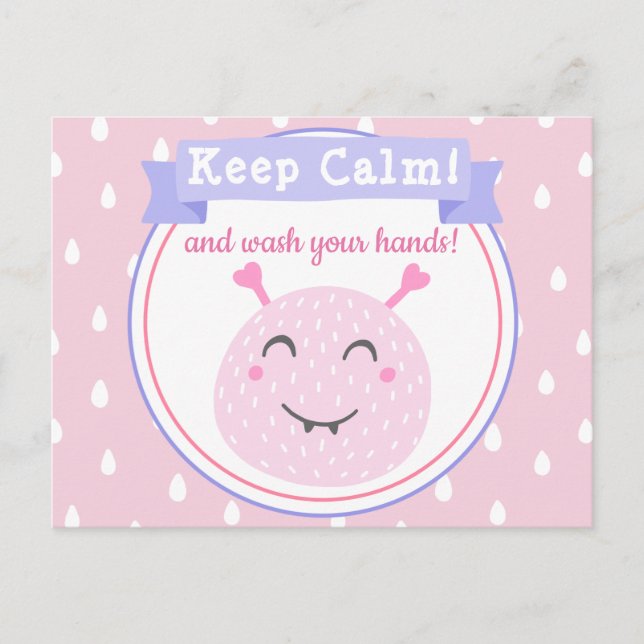 Carte Postale Restez calme et lavez-vous les mains ! Arrêter le  (Devant)