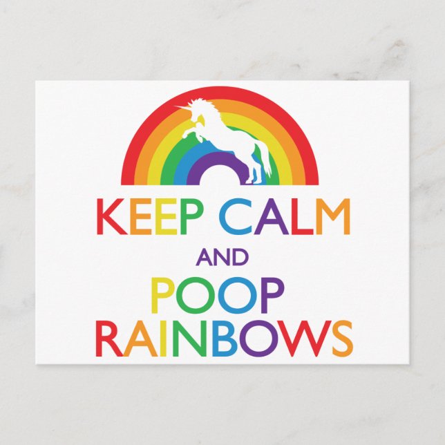 Carte Postale Restez calme et Poop Rainbows Unicorn (Devant)