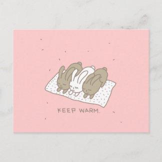 Carte Postale Restez chauds Lapin Rosé