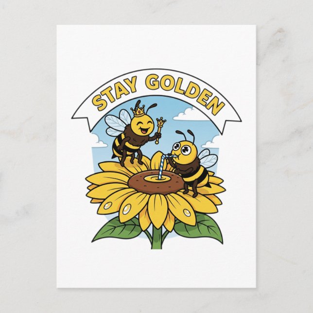 Carte Postale Restez doré - Illustration des abeilles et des fle (Devant)