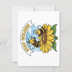 Carte Postale Restez doré - Illustration des abeilles et des fle