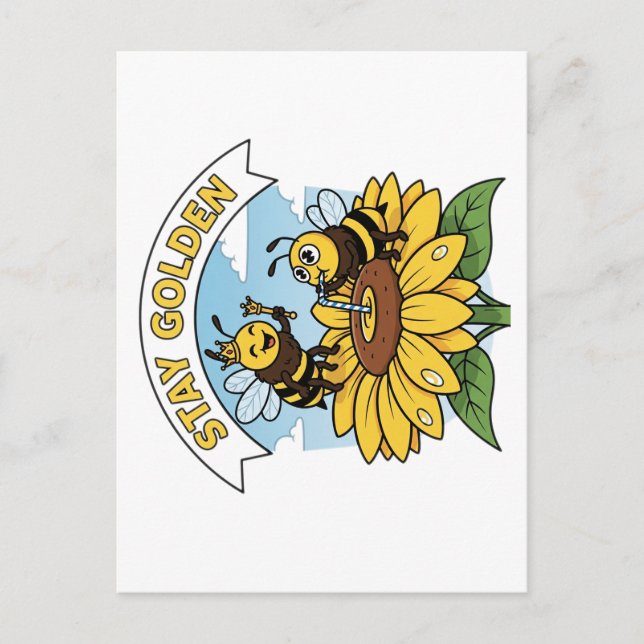 Carte Postale Restez doré - Illustration des abeilles et des fle (Devant)