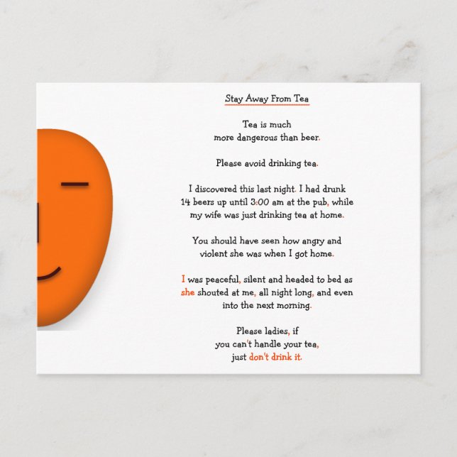 Carte Postale Restez loin du thé Pas de bière Drôle Femme Humour (Devant)