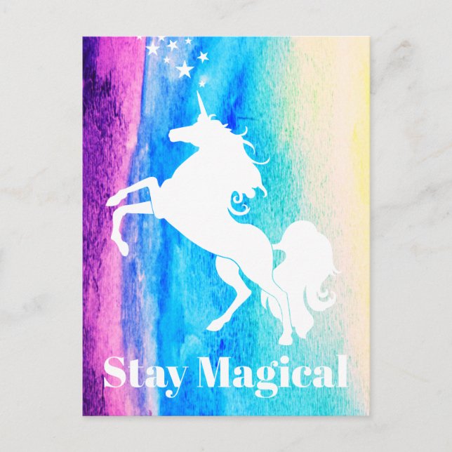Carte Postale Restez Magique Arc-en-ciel Aquarelle blanche Unico (Devant)