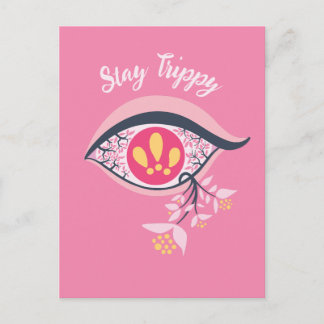 Carte Postale Restez Trippy Oeil rose floral psychédélique