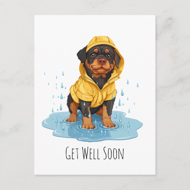 Carte Postale Rétablissement Rottweiler portant un imperméable (Devant)