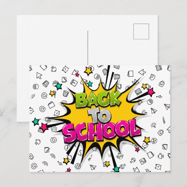 Carte Postale Retour à l'école Comic Pop Art (Devant / Derrière)