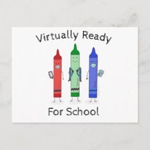 Carte Postale Retour À L'École Crayons Portant Des Masques