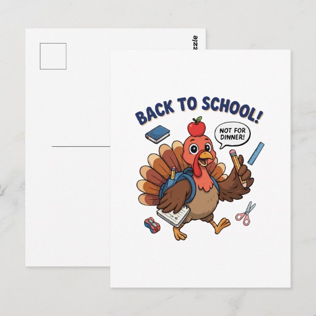 Carte Postale Retour à l'école drôle design de dindon (Devant / Derrière)