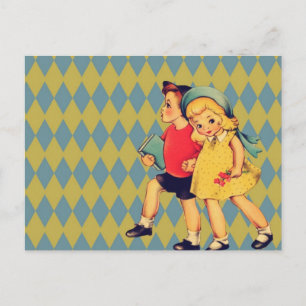 Carte Postale retour à l'école motif rétro kitsch Vintage Enfant