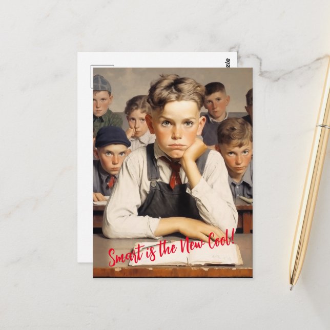 Carte Postale Retour à l'école Norman Rockwell dessin style (Devant/Arrière en situation)