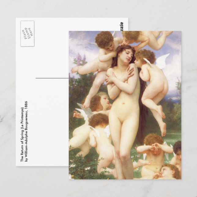 Carte Postale Retour du printemps (Le Printemps) par Bouguereau (Devant / Derrière)