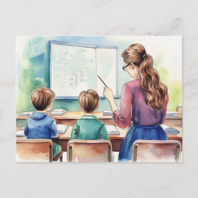 Carte Postale Retourner à l'école avec enseignant (Devant)