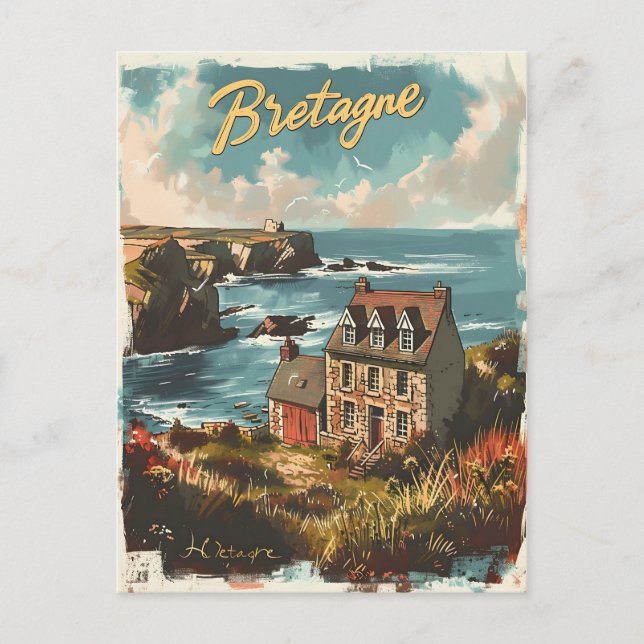 Carte Postale Retraite côtière : Maisons de pierre sur le rivage (Devant)