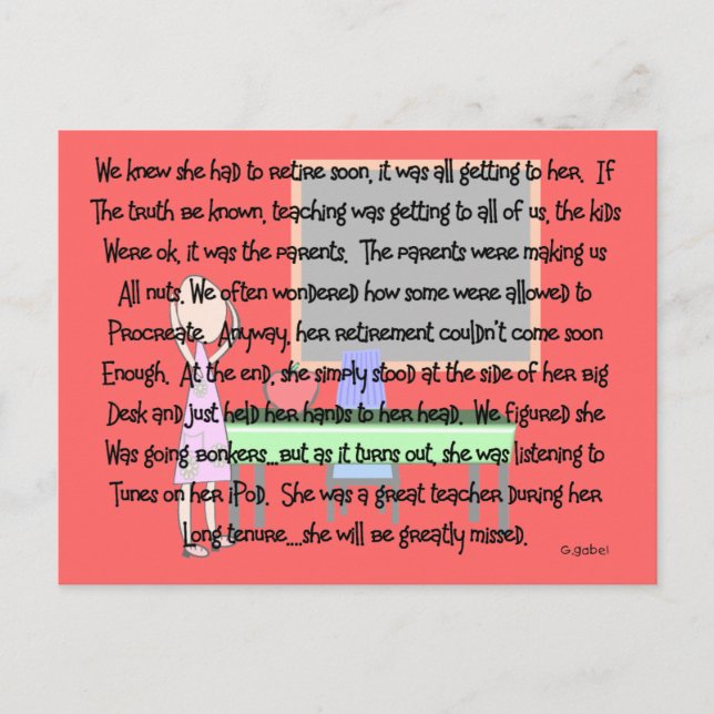 Carte Postale Retraite de l'enseignant "Gone Bonkers" Histoire C (Devant)