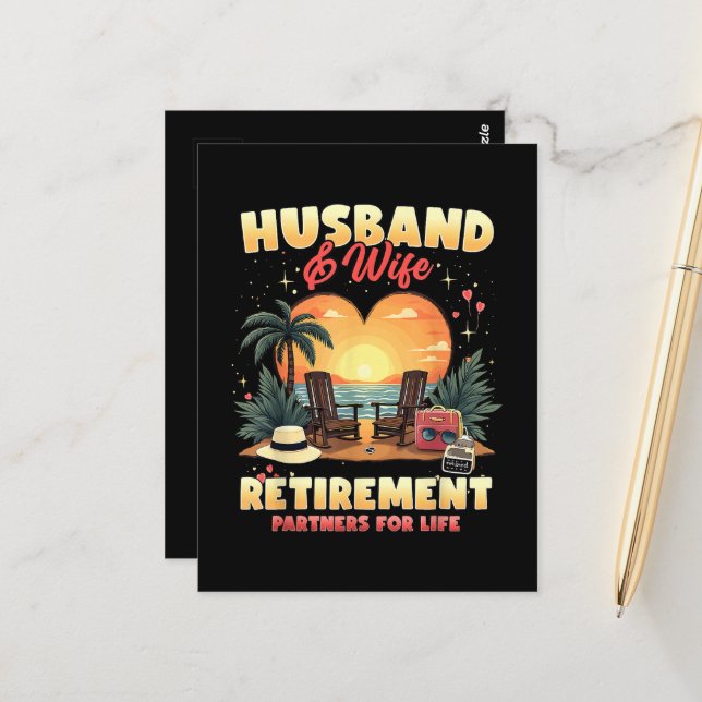 Carte Postale Retraite du mari et de la femme (Devant/Arrière en situation)