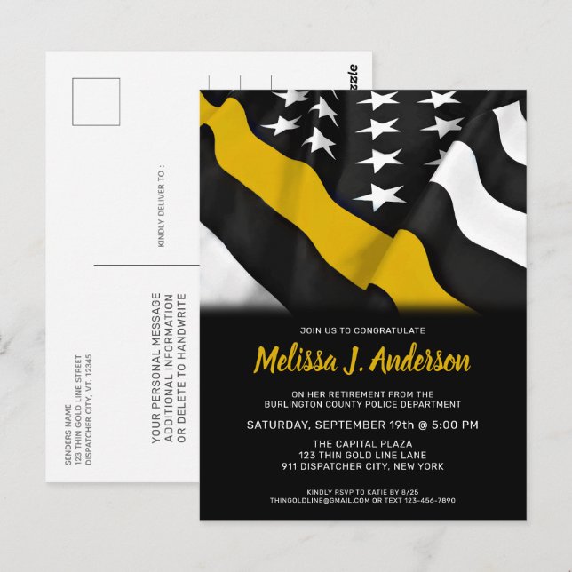 Carte Postale Retraite du répartiteur Ligne d'or mince personnal (Devant / Derrière)