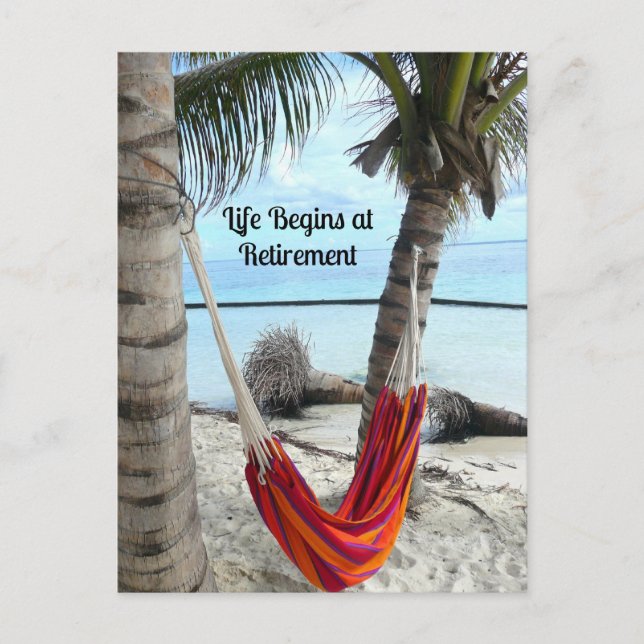 Carte Postale Retraite : Hamac sur la plage (Devant)