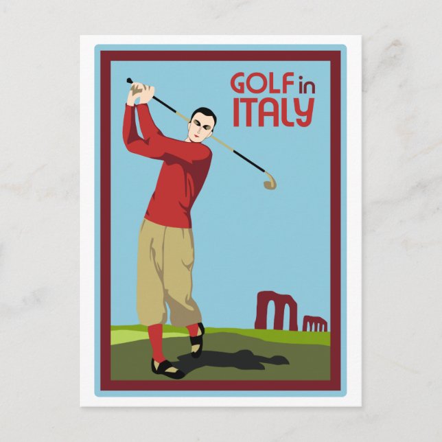 Carte Postale Retro 1920s style Golf en Italie Voyage et (Devant)