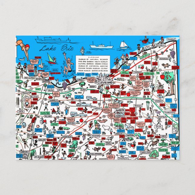 Carte postale Retro 1966 Cleveland, Ohio map (Devant)